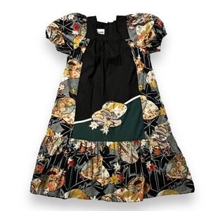 Island Attitudes Midi Dress MuuMuu Hawaiian Dark Floral Puff Sleeves Medium NEW